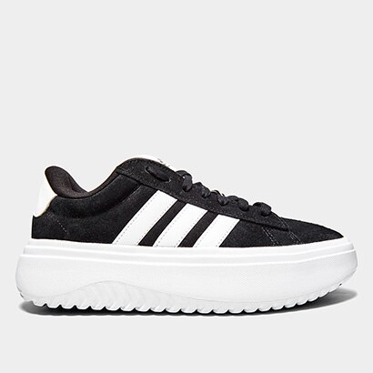 Tênis Adidas Grand Court Platform Suede Feminino - Preto+Branco