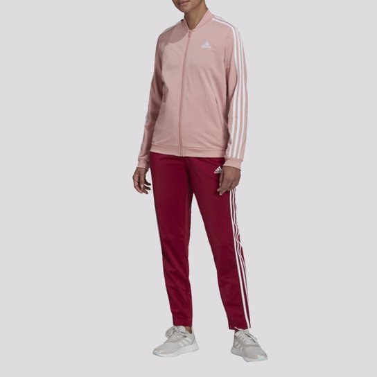 Agasalho Adidas 3 Listras Feminino Rosa