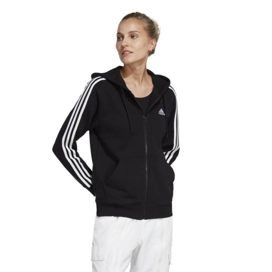 Blusa Capuz Zíper Regular Essentials 3-Stripes - Adidas IC8769