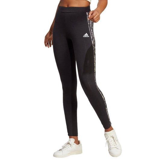 Calça Adidas 3 Stripes Animal Print Feminina Preta