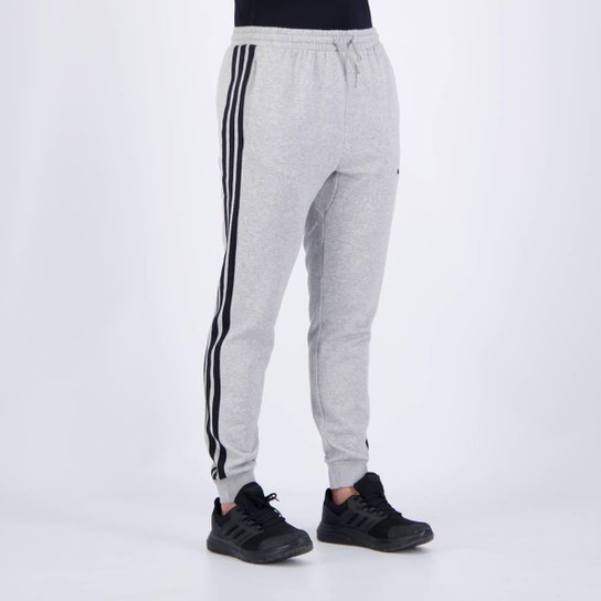 Calça Adidas French Terry 3 Stripes Cinza