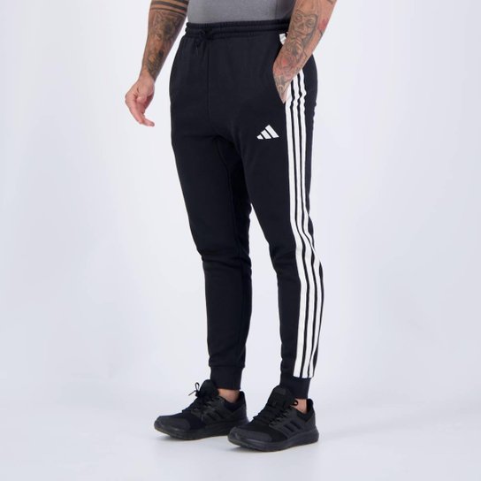 Calça Adidas French Terry 3 Stripes Preta