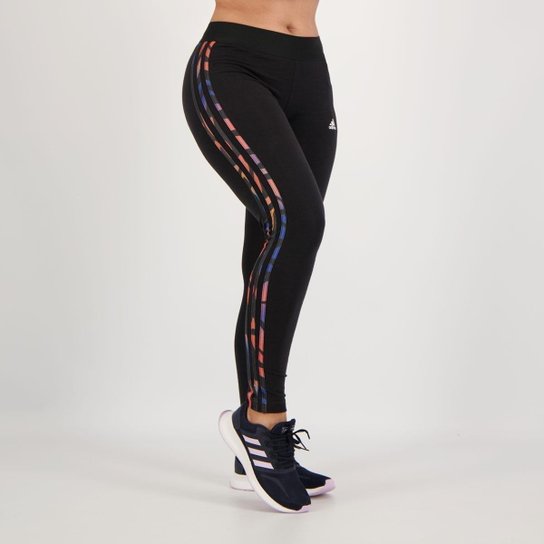 Calça Legging Adidas 3 Listras Feminina Preta