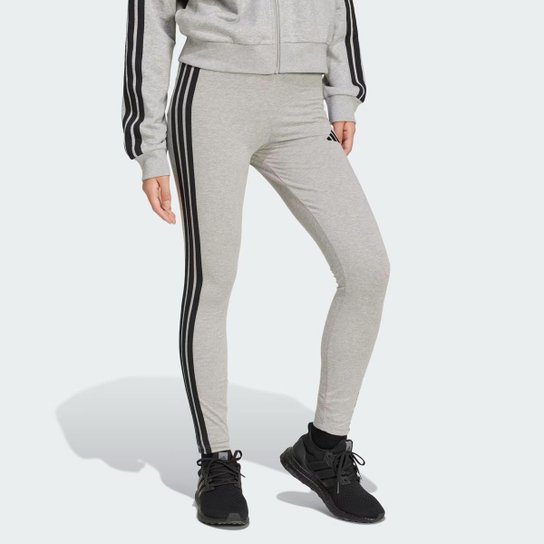 Calça Legging Adidas 3 Stripes Feminina Cinza