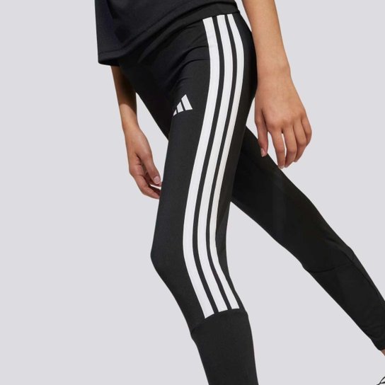 Calça Legging Adidas 3 Stripes Juvenil Preta e Branca