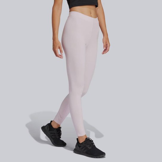 Calça Legging Adidas Logo Linear Feminina Rosa e Branca