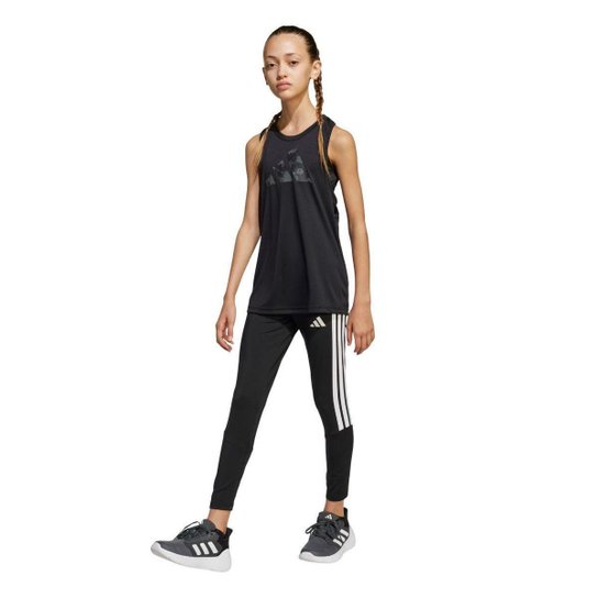 CALCA LEGGING ESSENTIALS 3-STRIPES JJ5036 - PRETO/BRANCO 13/14A