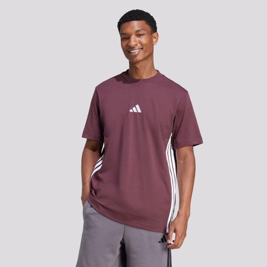 Camiseta Adidas 3 Stripes Bordô e Branca
