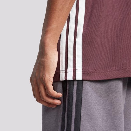 Camiseta Adidas 3 Stripes Bordô e Branca