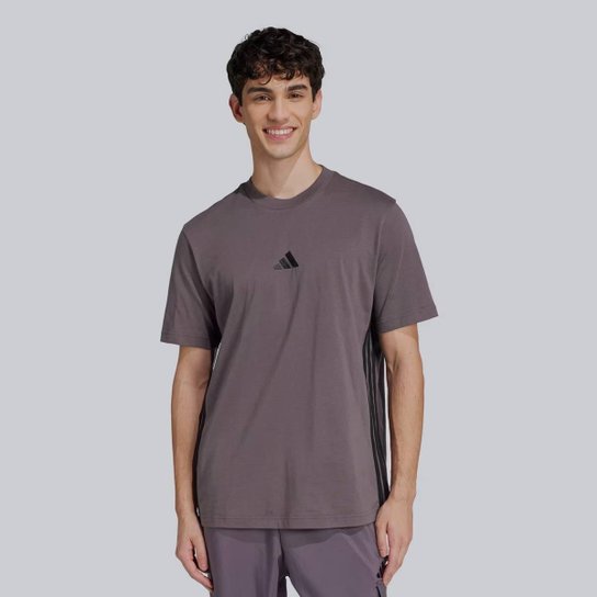 Camiseta Adidas 3 Stripes Cinza e Preta