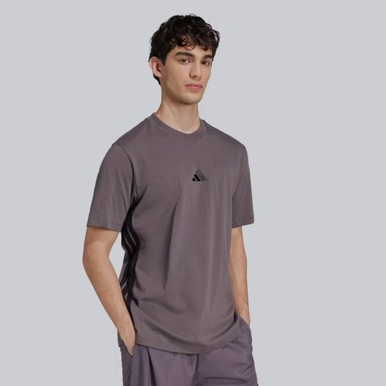 Camiseta Adidas 3 Stripes Cinza e Preta