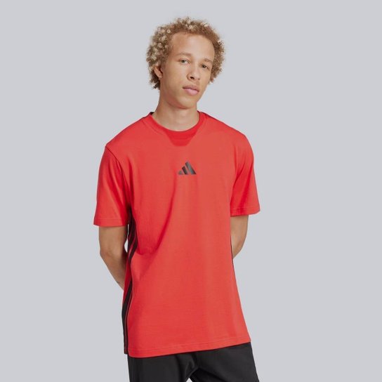 Camiseta Adidas 3 Stripes Vermelha e Preta