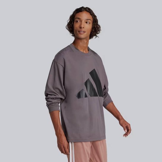Camiseta Adidas Big Logo Manga Longa Cinza