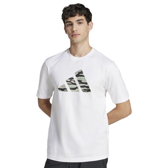 Camiseta Adidas Camo Logo Masculino Branco e Verde