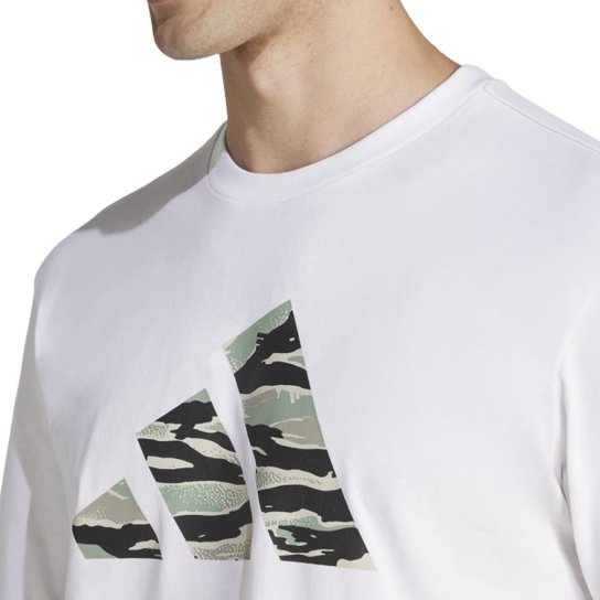 Camiseta Adidas Camo Logo Masculino Branco e Verde
