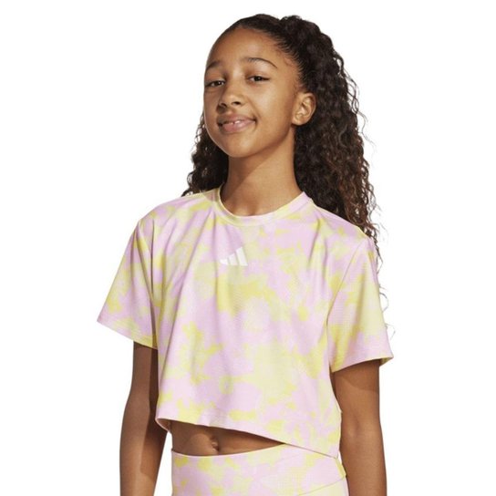 Camiseta Adidas Cropped Printed Essentials Infantil - Rosa 9-10