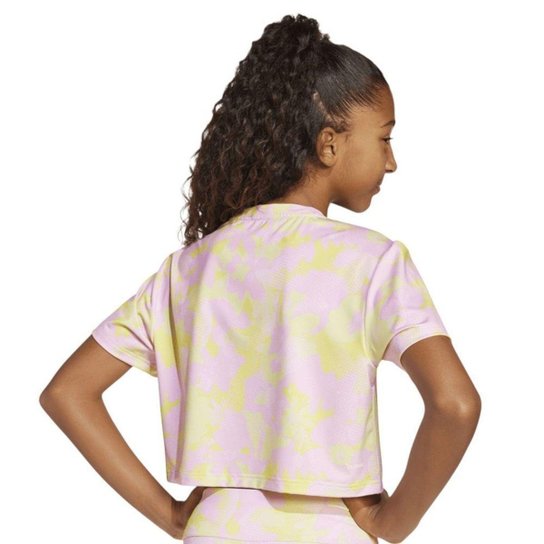 Camiseta Adidas Cropped Printed Essentials Infantil - Rosa 9-10