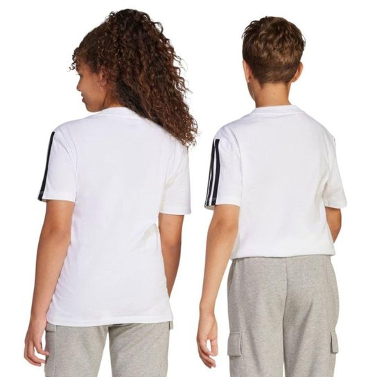 Camiseta Adidas Essentials 3 Stripes Infantil - Branco 13-14