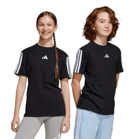 Camiseta Adidas Essentials 3 Stripes Infantil - Preto 13-14