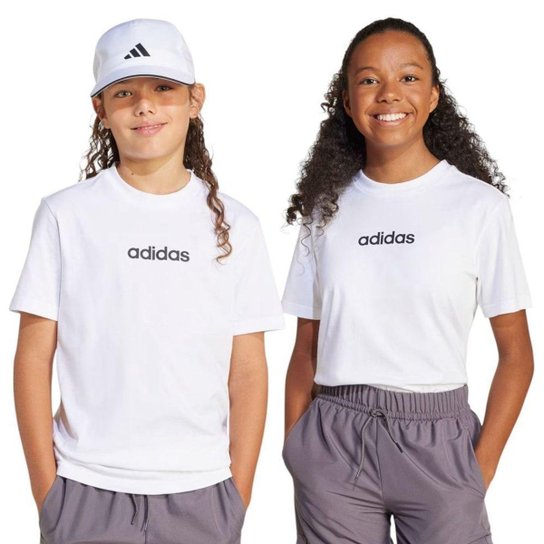 Camiseta Adidas Essentials Logo Linear Juvenil - Branco 7-8