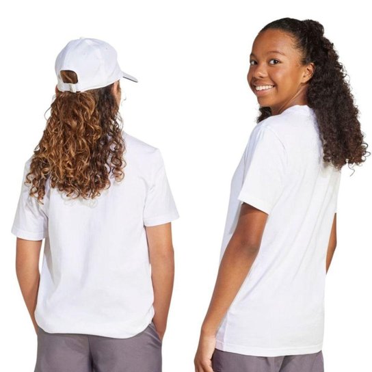 Camiseta Adidas Essentials Logo Linear Juvenil - Branco 7-8