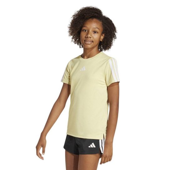 Camiseta Adidas Essentias 3 Stripes Infantil - Amarelo 9-10