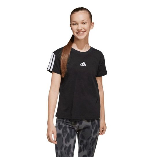Camiseta Adidas Essentias 3 Stripes Infantil - Preto 7-8