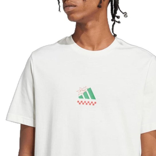 Camiseta Adidas Grafica Pizza Masculina Branco/ Verde/ Vermelho 2GG