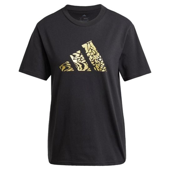 Camiseta Adidas Grafica Preta e Dourada Feminino