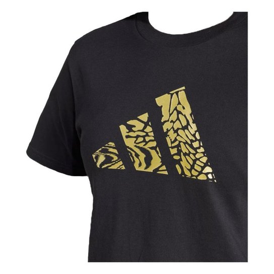 Camiseta Adidas Grafica Preta e Dourada Feminino