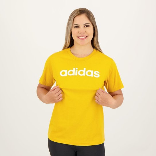 Camiseta Adidas Logo Linear Feminina Amarela e Branca