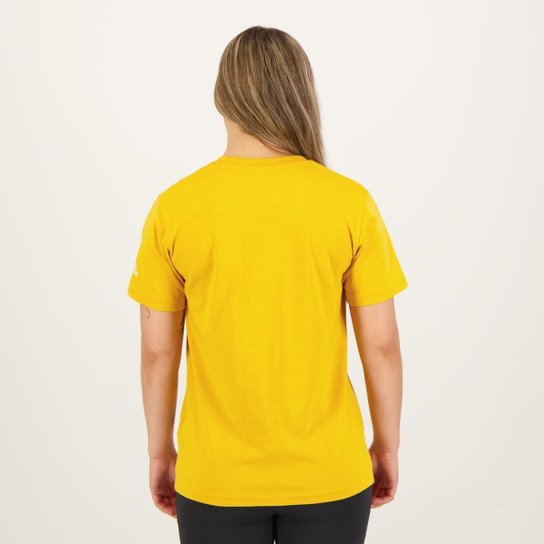 Camiseta Adidas Logo Linear Feminina Amarela e Branca