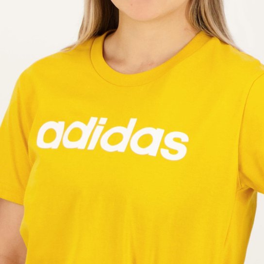 Camiseta Adidas Logo Linear Feminina Amarela e Branca