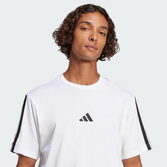 Camiseta Adidas Malha Simples Essentials Três Listras Masculina