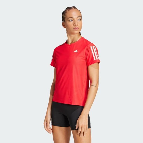 CAMISETA ADIDAS OWN THE RUN BASE FEMININA VERMELHO E BRANCO PP
