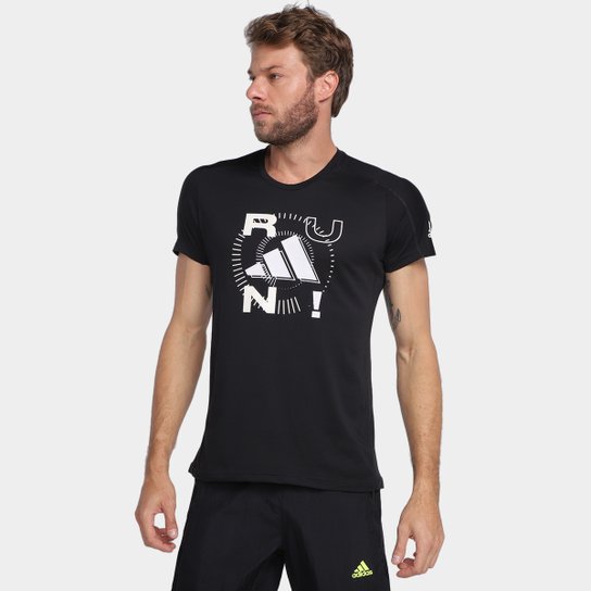 Camiseta Adidas Run Logo Slim Masculina - Preto