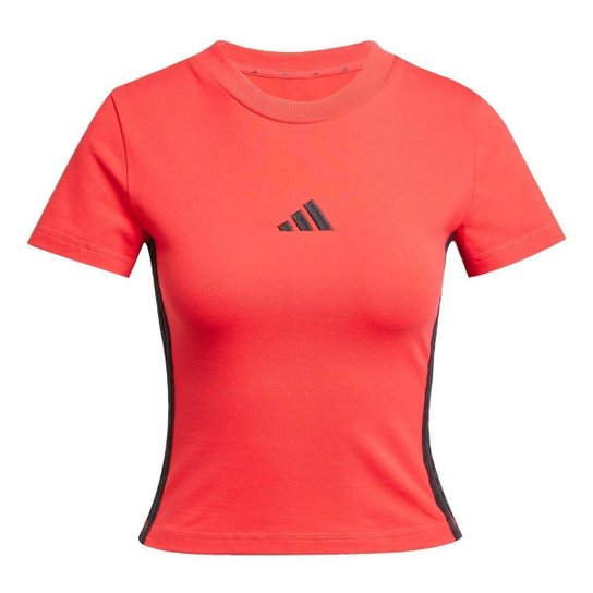 Camiseta Baby Look Essentials Três Listras Slim Adidas