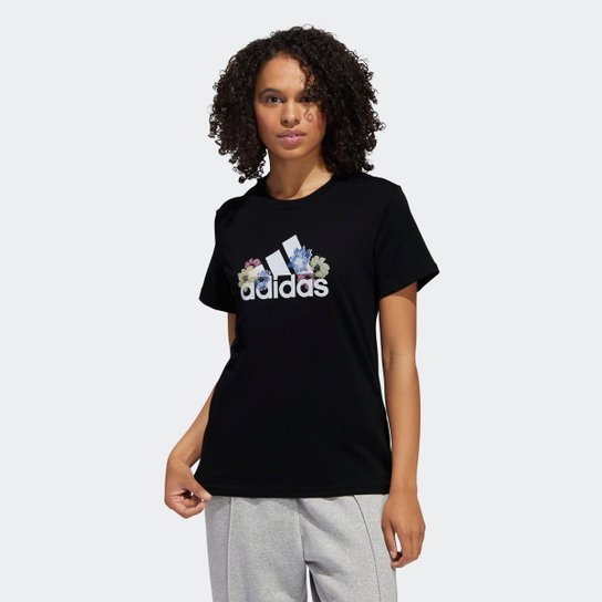 Camiseta Estampada Floral-Preto Adidas