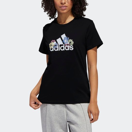 Camiseta Estampada Floral-Preto Adidas