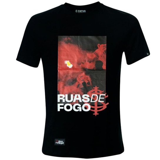 Camiseta Internacional Viagem Casual Ruas de Fogo Preta Masculina