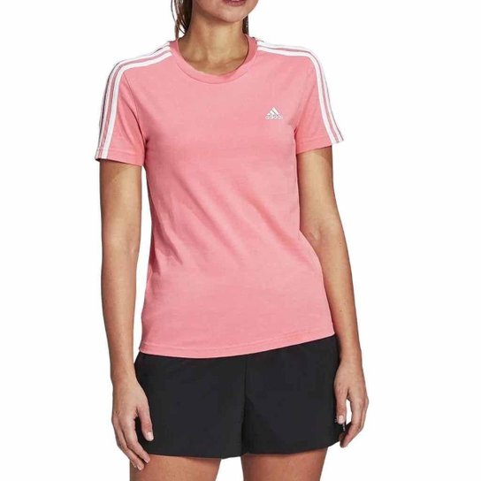 CAMISETA M/C 3 STRIPES JJ7251 - ROSA CLARO/BRANCO M