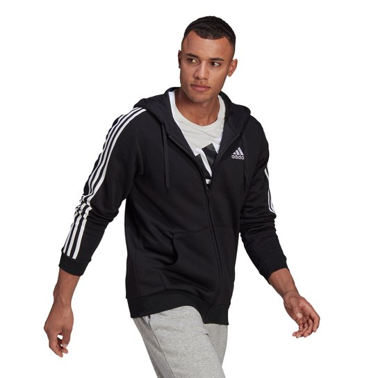 Jaqueta Adidas Moletom Essentials 3 Listras Masculina