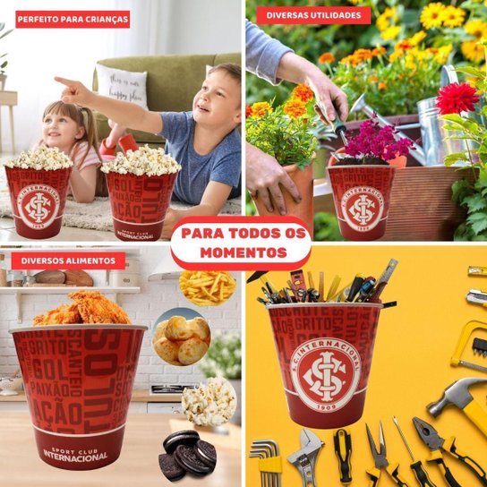 Kit 3U Balde Pipoca Grande Time Escudo Internacional Oficial