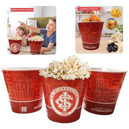 Kit 5U Balde Pipoca Grande Time Escudo Internacional Oficial