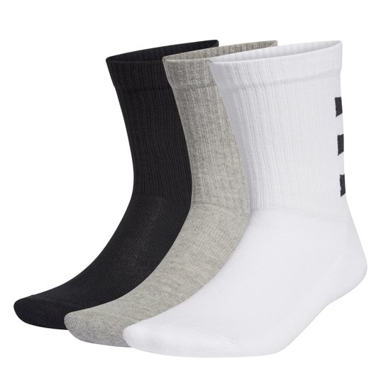 Kit Meia Cano Médio Adidas 3S Hc Crew c/ 3 Pares - Branco+Cinza