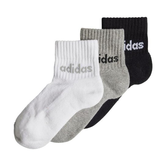 Kit Meia Infantil Adidas Cano Médio Outlet Value Linear Com 3 Pares