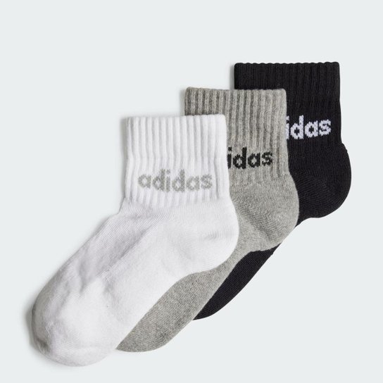 Kit Meia Infantil Adidas Cano Médio Outlet Value Linear Com 3 Pares