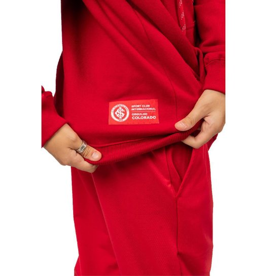 Moletom Juvenil Canguru Aberto Internacional Escudo Bordado