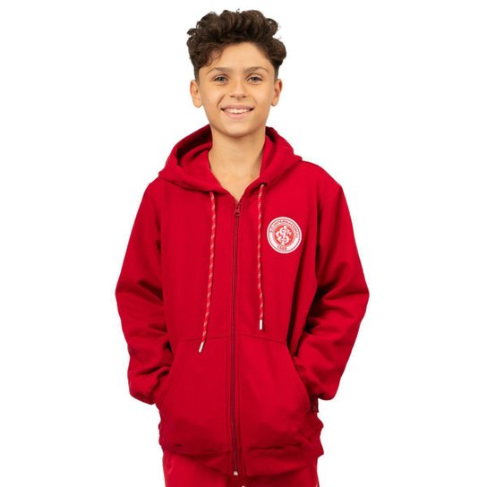 Moletom Juvenil Canguru Aberto Internacional Escudo Bordado