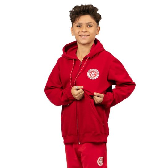 Moletom Juvenil Canguru Aberto Internacional Escudo Bordado